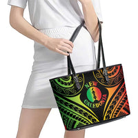 New Caledonia Day Leather Tote Bag Polynesian Curves Reggae Color LT05 - Polynesian Pride