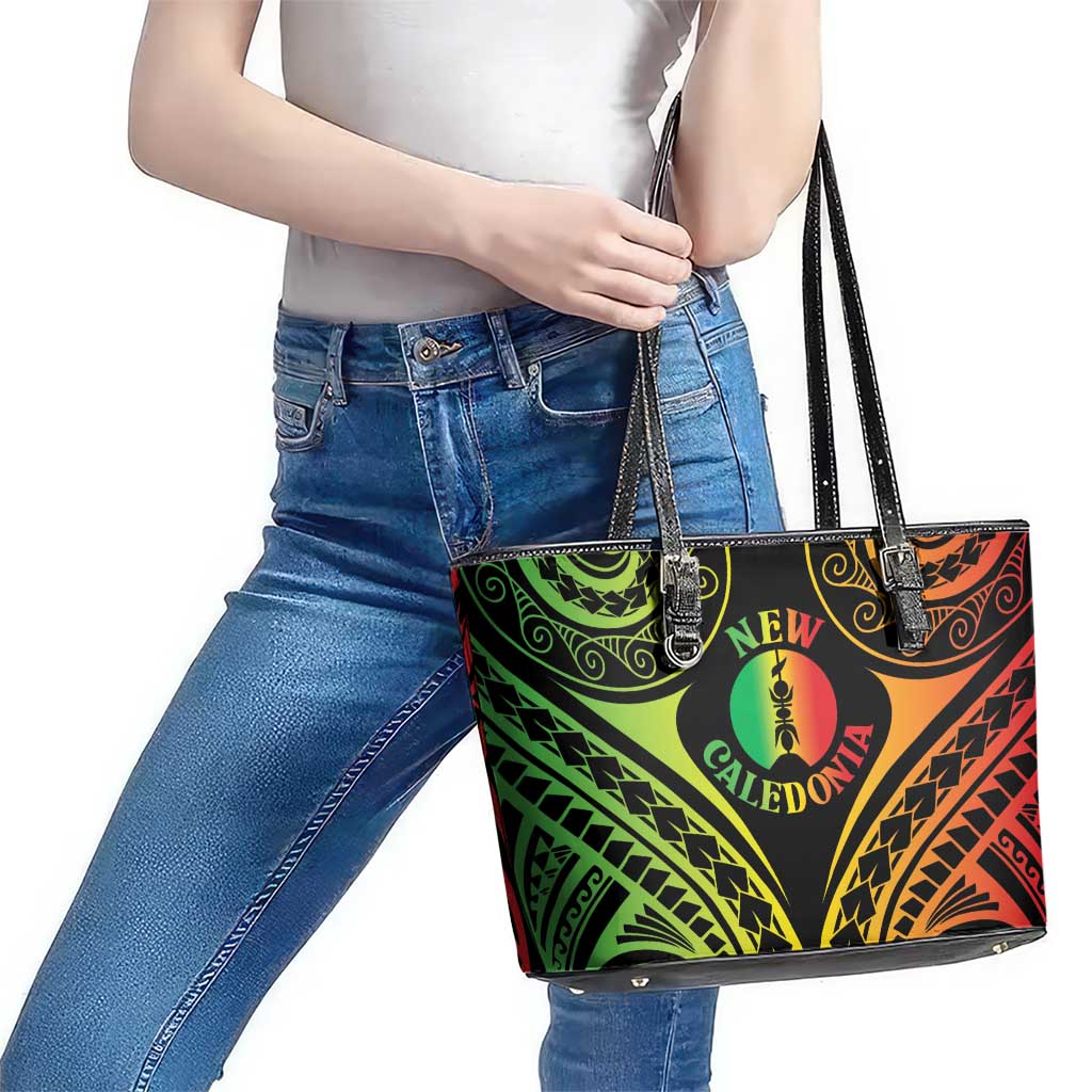 New Caledonia Day Leather Tote Bag Polynesian Curves Reggae Color LT05 - Polynesian Pride