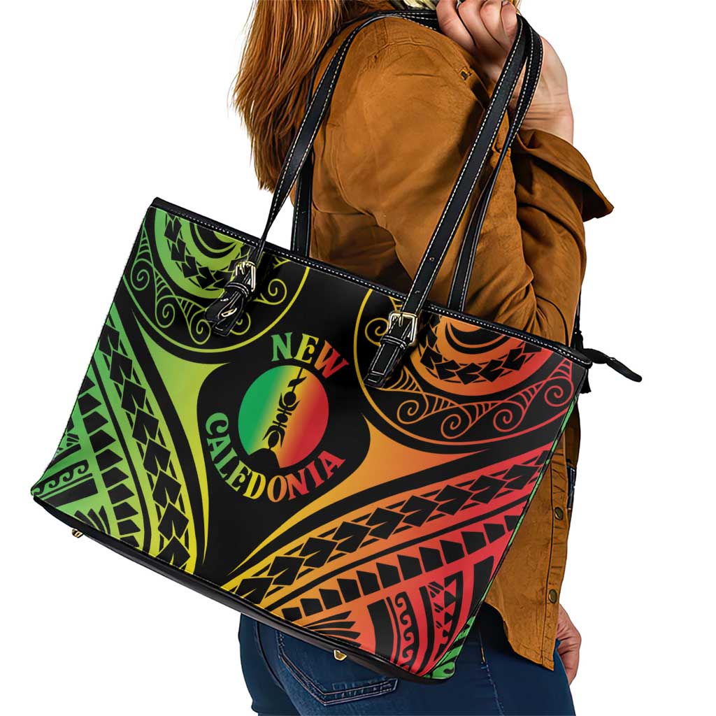 New Caledonia Day Leather Tote Bag Polynesian Curves Reggae Color LT05 - Polynesian Pride