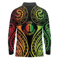 New Caledonia Day Long Sleeve Polo Shirt Polynesian Curves Reggae Color LT05 - Polynesian Pride