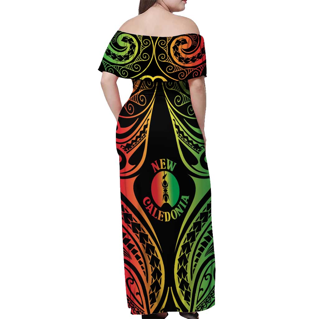 New Caledonia Day Off Shoulder Maxi Dress Polynesian Curves Reggae Color - Polynesian Pride