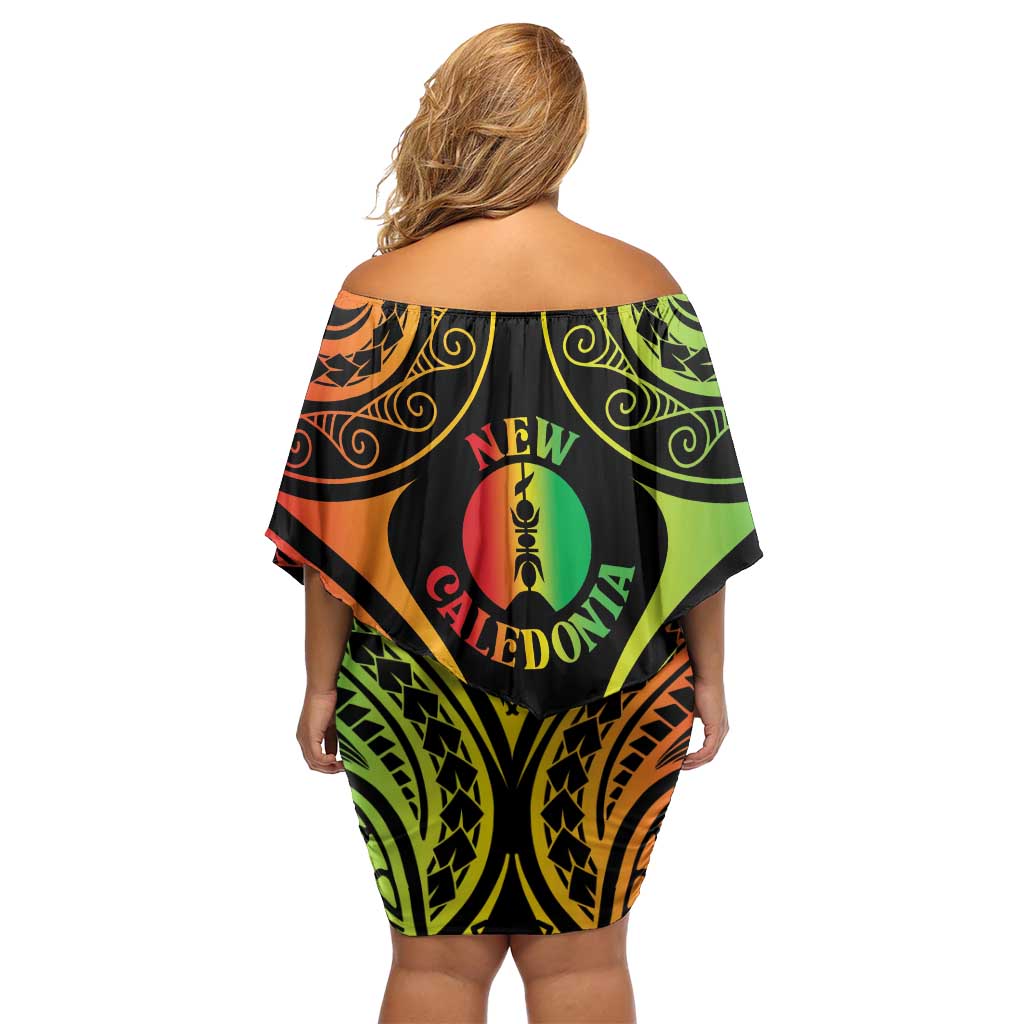 New Caledonia Day Off Shoulder Short Dress Polynesian Curves Reggae Color - Polynesian Pride