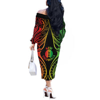 New Caledonia Day Off The Shoulder Long Sleeve Dress Polynesian Curves Reggae Color - Polynesian Pride