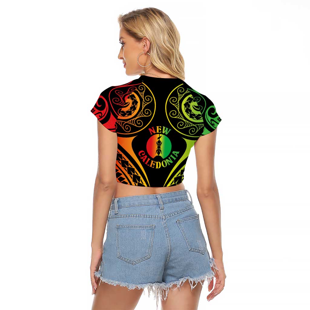 New Caledonia Day Raglan Cropped T Shirt Polynesian Curves Reggae Color - Polynesian Pride