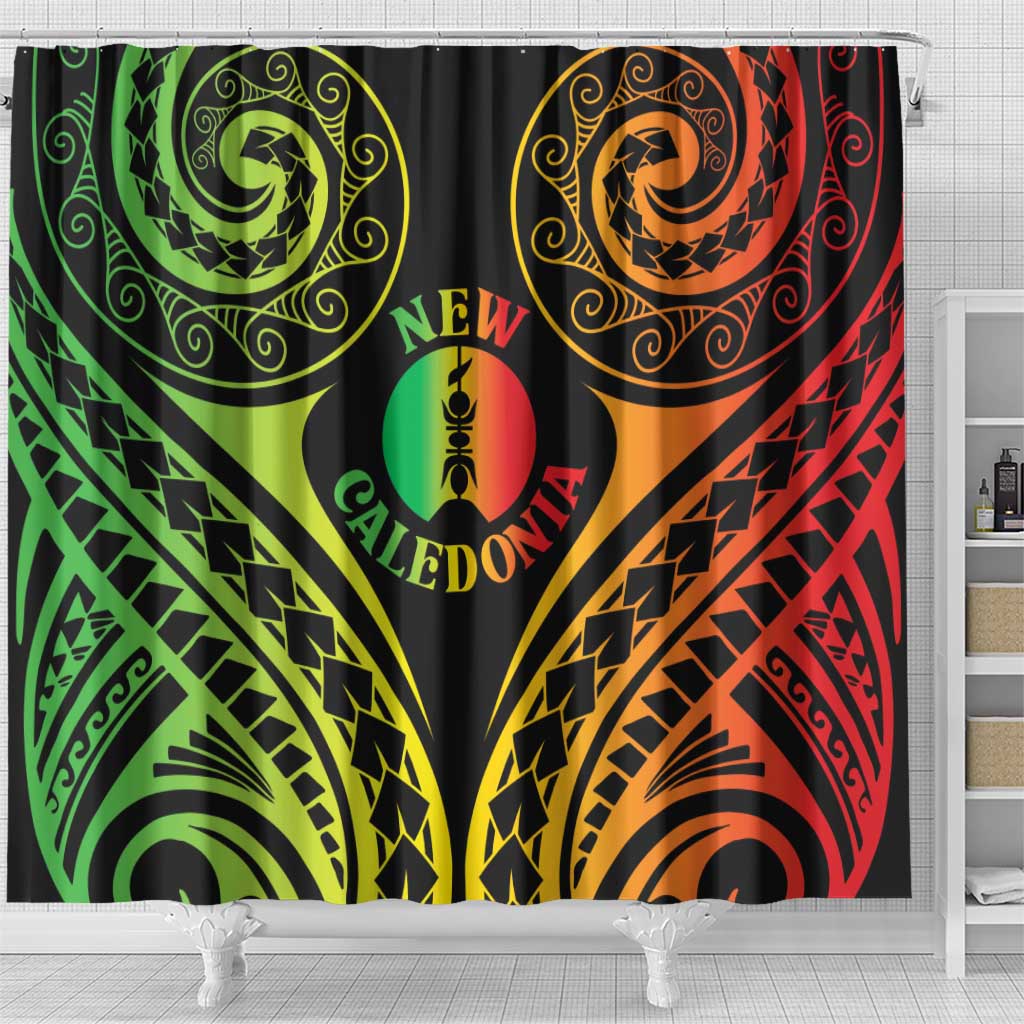New Caledonia Day Shower Curtain Polynesian Curves Reggae Color - Polynesian Pride