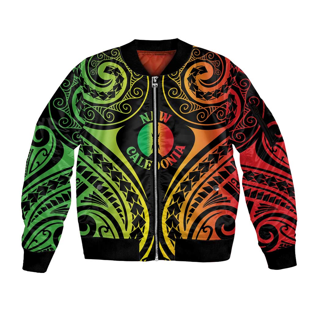 New Caledonia Day Sleeve Zip Bomber Jacket Polynesian Curves Reggae Color LT05 Unisex Reggae - Polynesian Pride