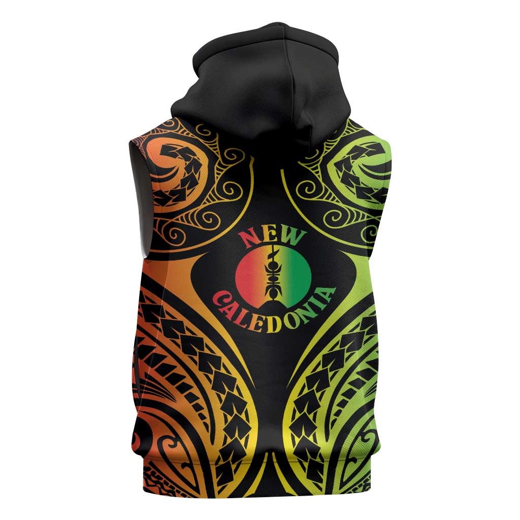 New Caledonia Day Sleeveless Hoodie Polynesian Curves Reggae Color - Polynesian Pride