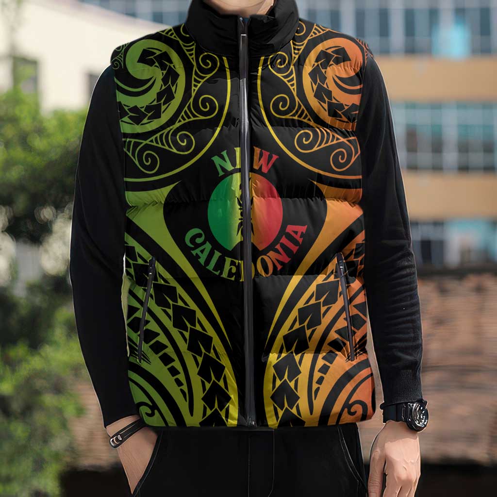 New Caledonia Day Sleeveless Puffer Jacket Polynesian Curves Reggae Color LT05 - Polynesian Pride