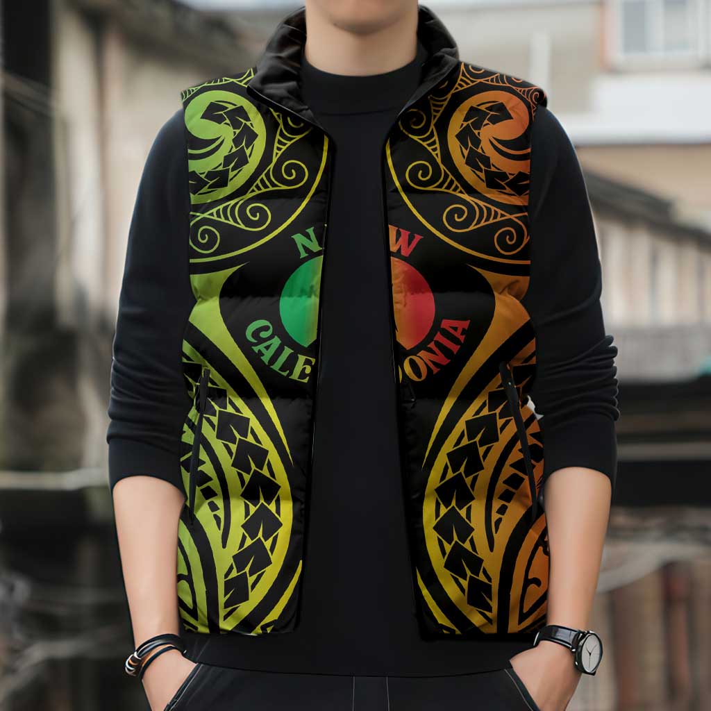 New Caledonia Day Sleeveless Puffer Jacket Polynesian Curves Reggae Color LT05 - Polynesian Pride