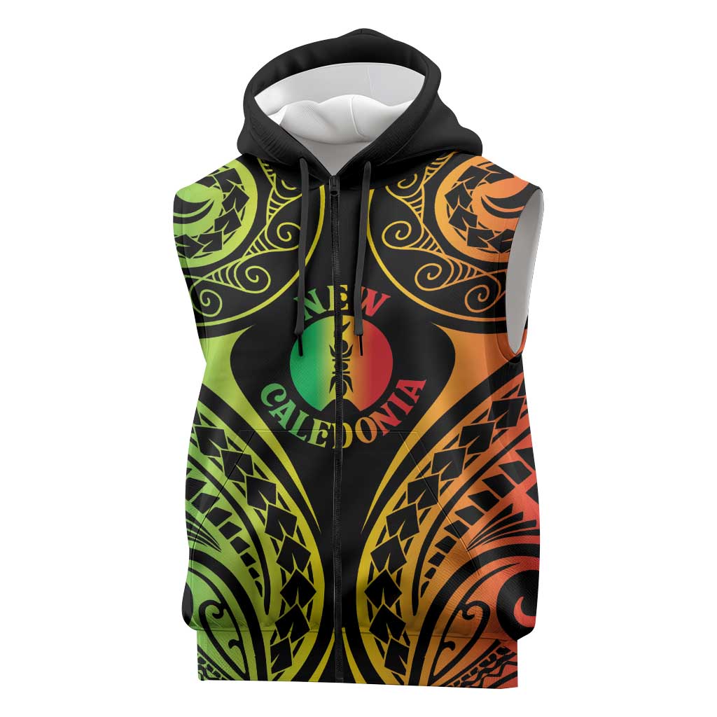 New Caledonia Day Sleeveless Zip Hoodie Polynesian Curves Reggae Color LT05 Reggae - Polynesian Pride