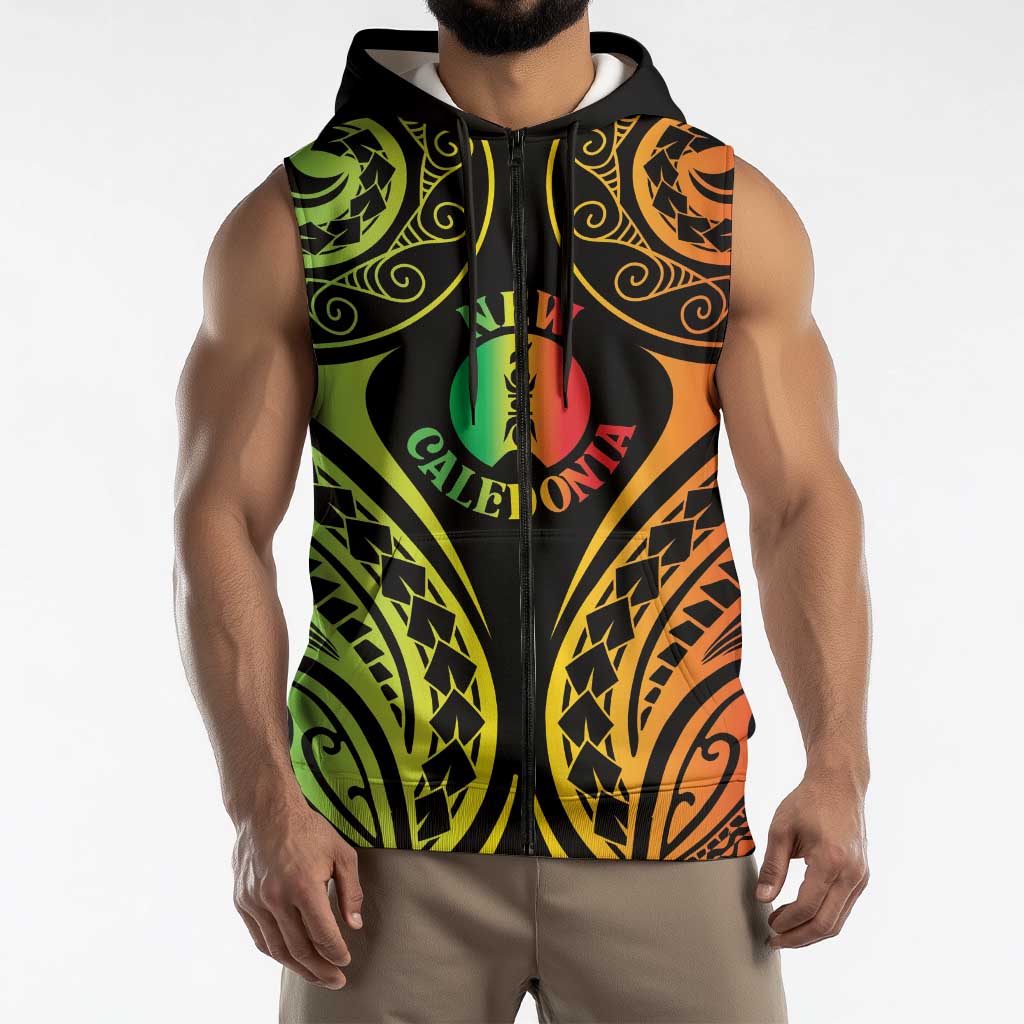 New Caledonia Day Sleeveless Zip Hoodie Polynesian Curves Reggae Color LT05 - Polynesian Pride