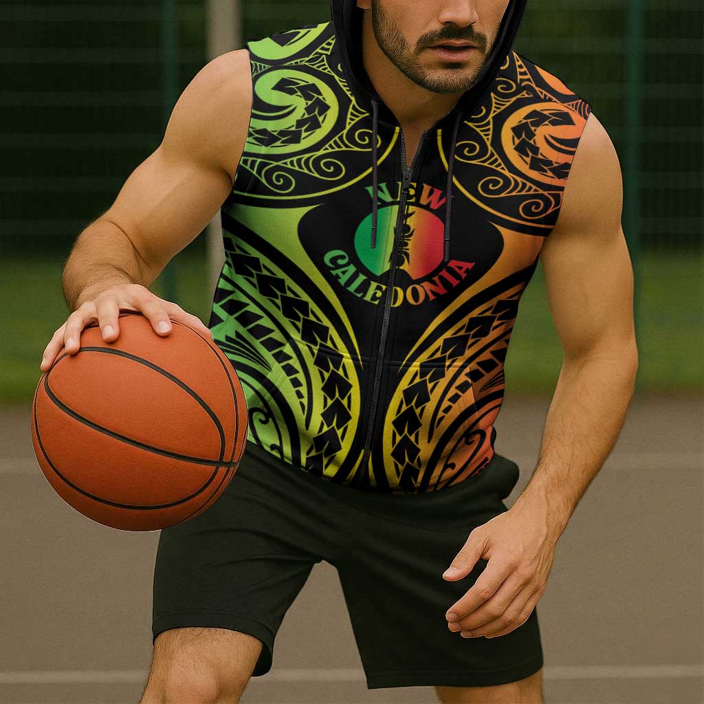 New Caledonia Day Sleeveless Zip Hoodie Polynesian Curves Reggae Color LT05 - Polynesian Pride