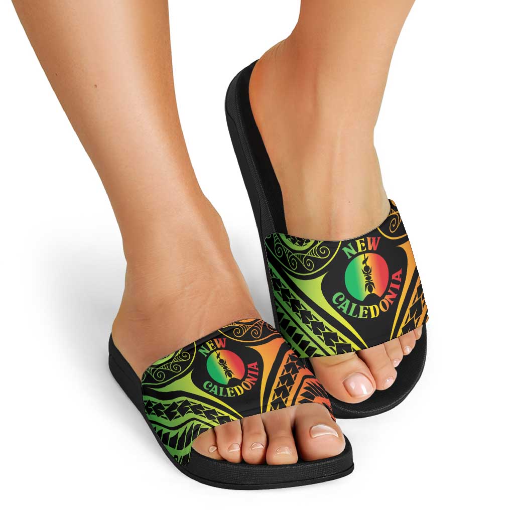 New Caledonia Day Slide Sandals Polynesian Curves Reggae Color - Polynesian Pride