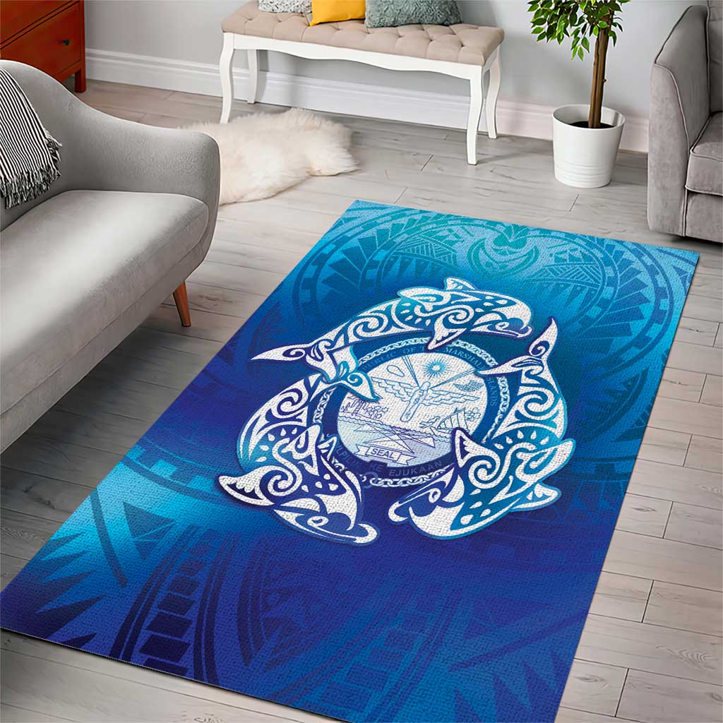 Marshall Islands Manit Day Area Rug Tribal Dolphin With Marshall Seal - Polynesian Pride