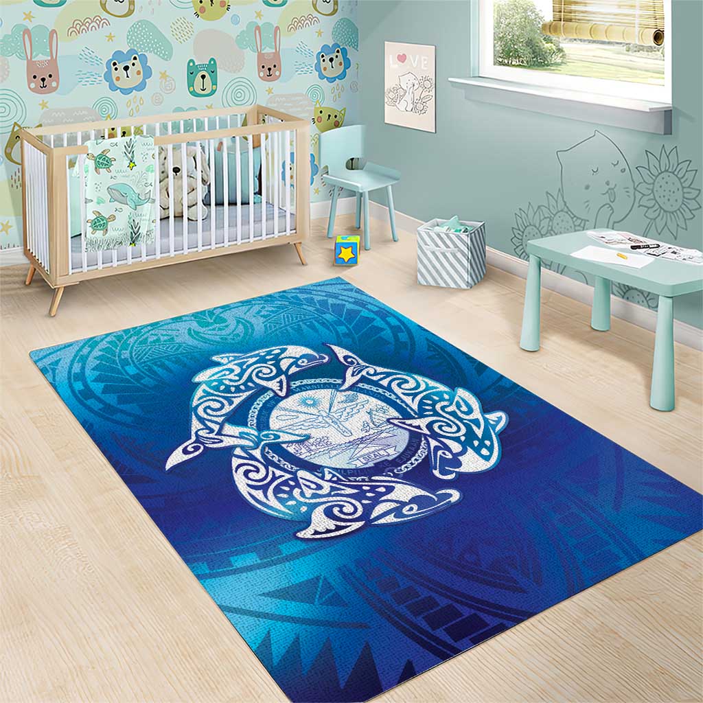 Marshall Islands Manit Day Area Rug Tribal Dolphin With Marshall Seal - Polynesian Pride