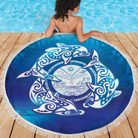 Marshall Islands Manit Day Beach Blanket Tribal Dolphin With Marshall Seal - Polynesian Pride
