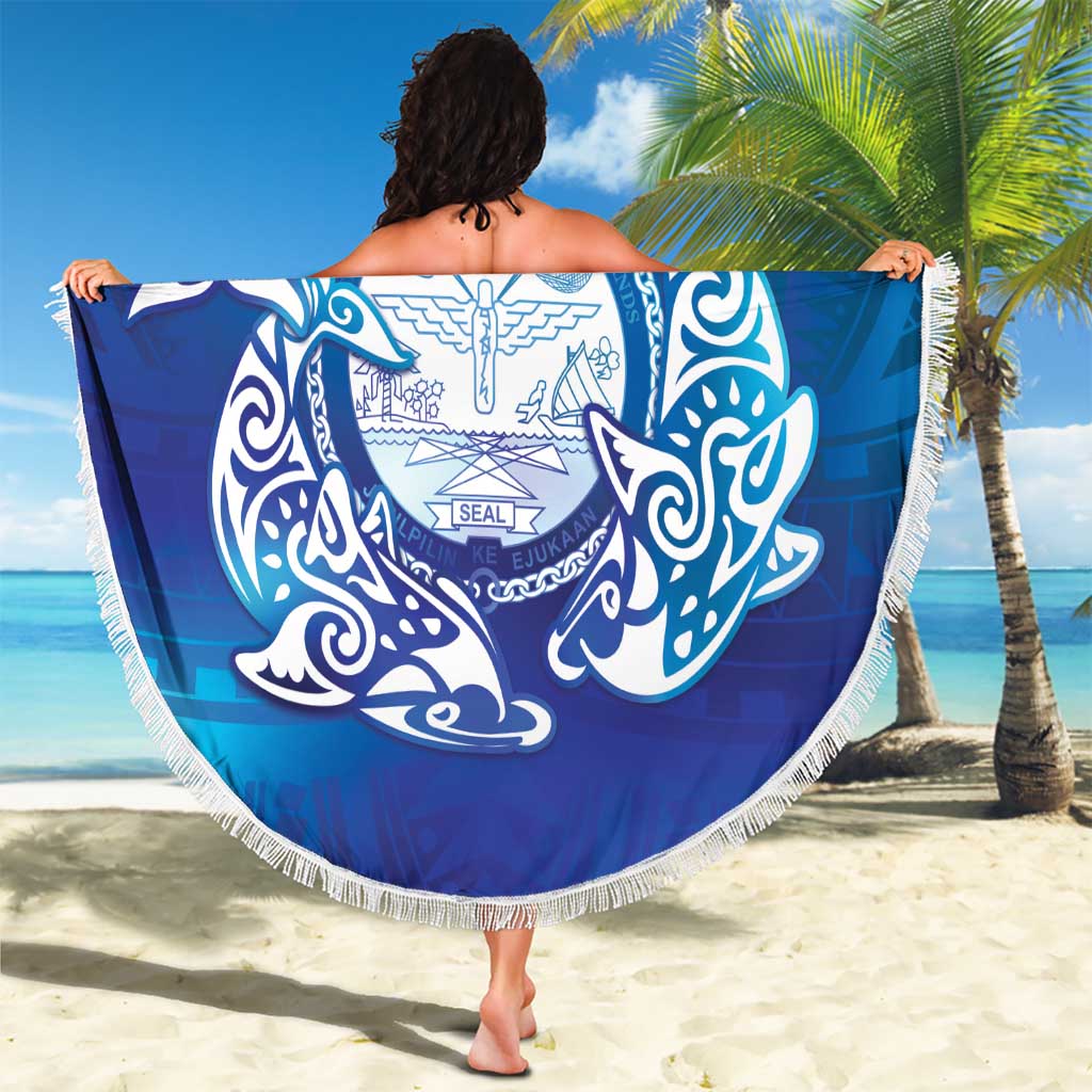 Marshall Islands Manit Day Beach Blanket Tribal Dolphin With Marshall Seal - Polynesian Pride