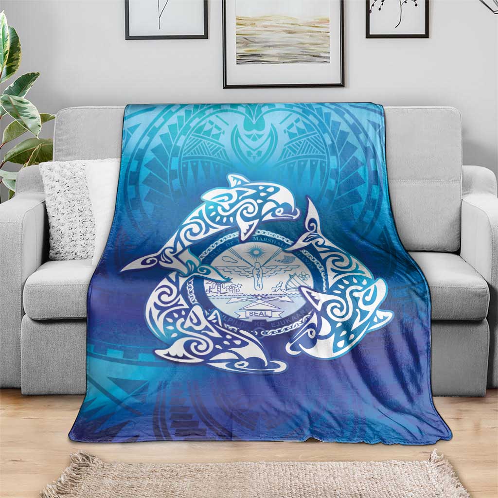 Marshall Islands Manit Day Blanket Tribal Dolphin With Marshall Seal - Polynesian Pride