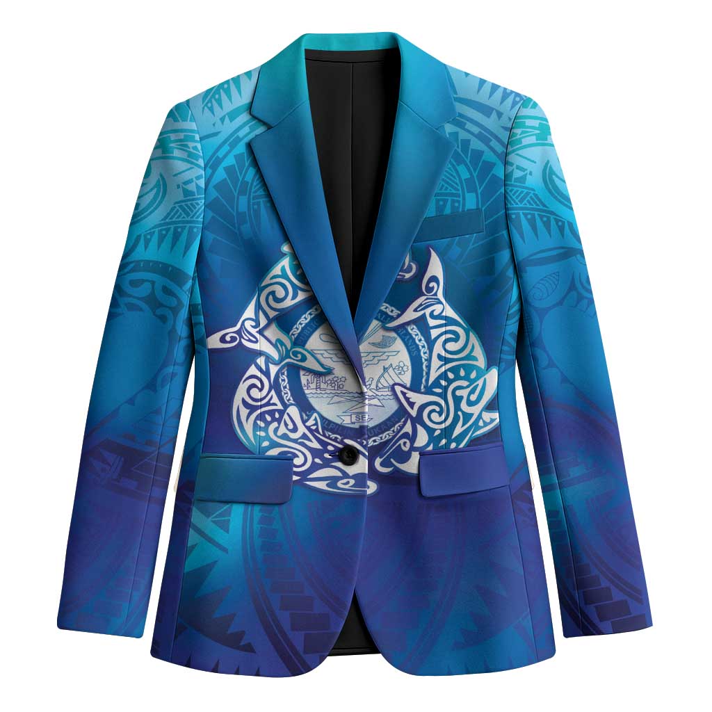 Marshall Islands Manit Day Blazer Tribal Dolphin With Marshall Seal - Polynesian Pride