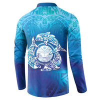 Marshall Islands Manit Day Button Sweatshirt Tribal Dolphin With Marshall Seal - Polynesian Pride