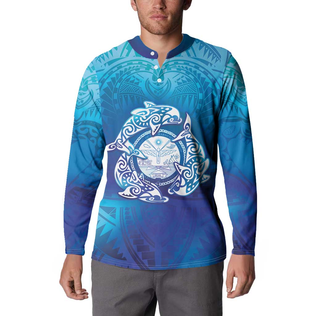 Marshall Islands Manit Day Button Sweatshirt Tribal Dolphin With Marshall Seal - Polynesian Pride