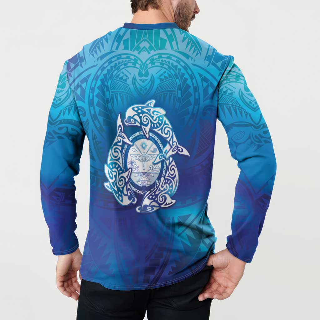 Marshall Islands Manit Day Button Sweatshirt Tribal Dolphin With Marshall Seal - Polynesian Pride