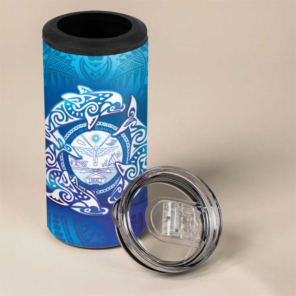 Marshall Islands Manit Day 4 in 1 Can Cooler Tumbler Tribal Dolphin With Marshall Seal - Polynesian Pride