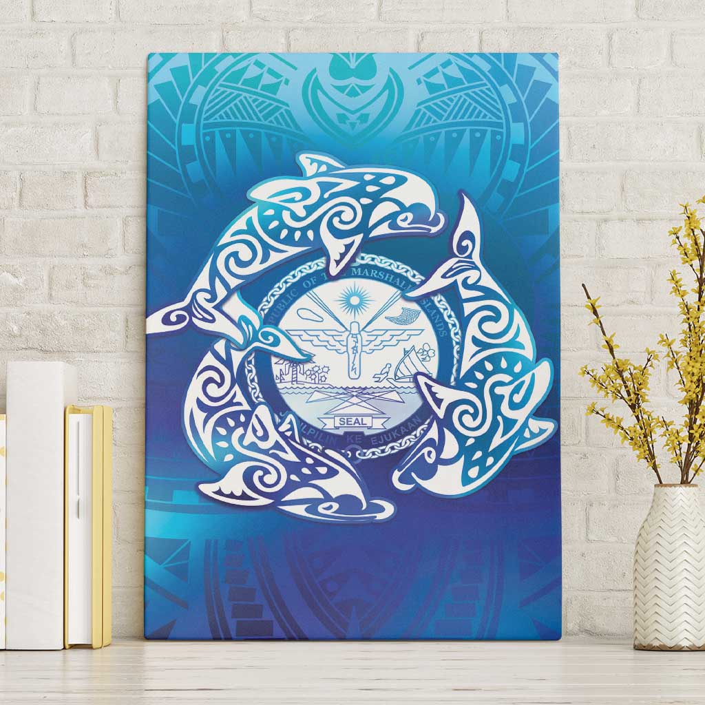 Marshall Islands Manit Day Canvas Wall Art Tribal Dolphin With Marshall Seal LT05 Without Frame Blue - Polynesian Pride