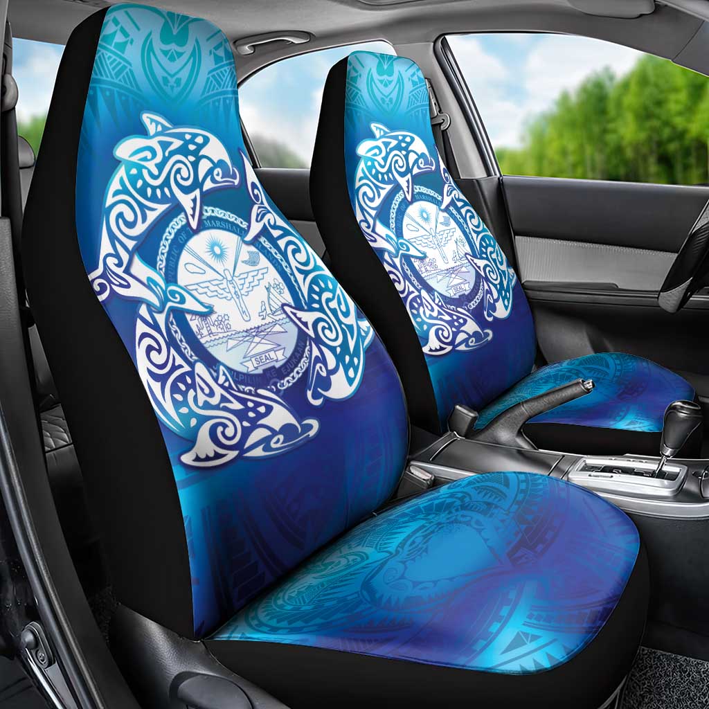 Marshall Islands Manit Day Car Seat Cover Tribal Dolphin With Marshall Seal - Polynesian Pride