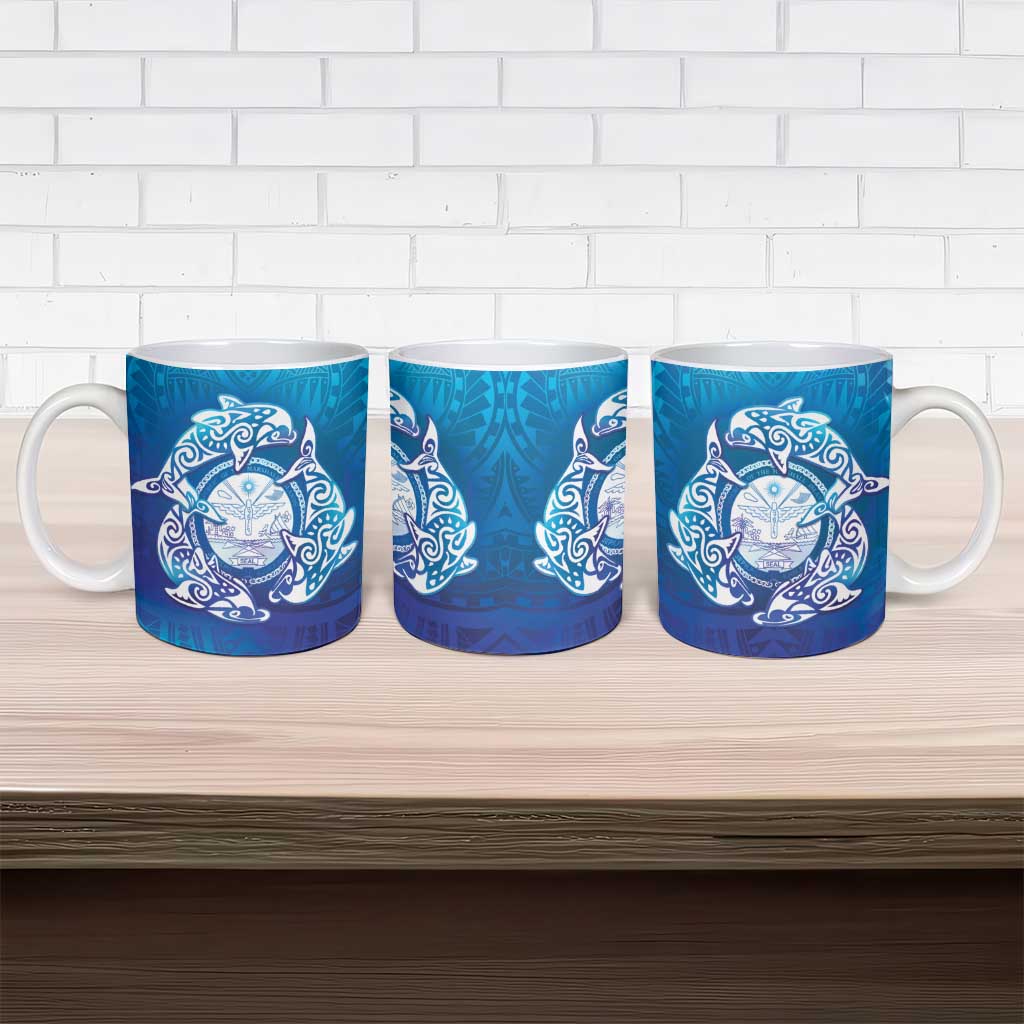 Marshall Islands Manit Day Ceramic Mug Tribal Dolphin With Marshall Seal - Polynesian Pride