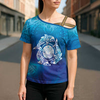 Marshall Islands Manit Day Cross Shoulder Shirt Tribal Dolphin With Marshall Seal - Polynesian Pride