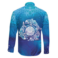 Marshall Islands Manit Day Family Matching Off The Shoulder Long Sleeve Dress and Hawaiian Shirt Tribal Dolphin With Marshall Seal - Polynesian Pride