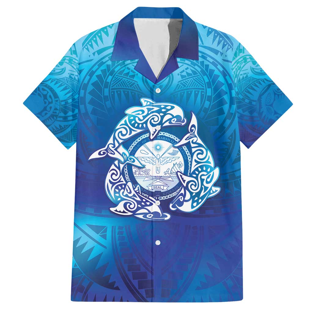 Marshall Islands Manit Day Family Matching Off Shoulder Maxi Dress and Hawaiian Shirt Tribal Dolphin With Marshall Seal - Polynesian Pride