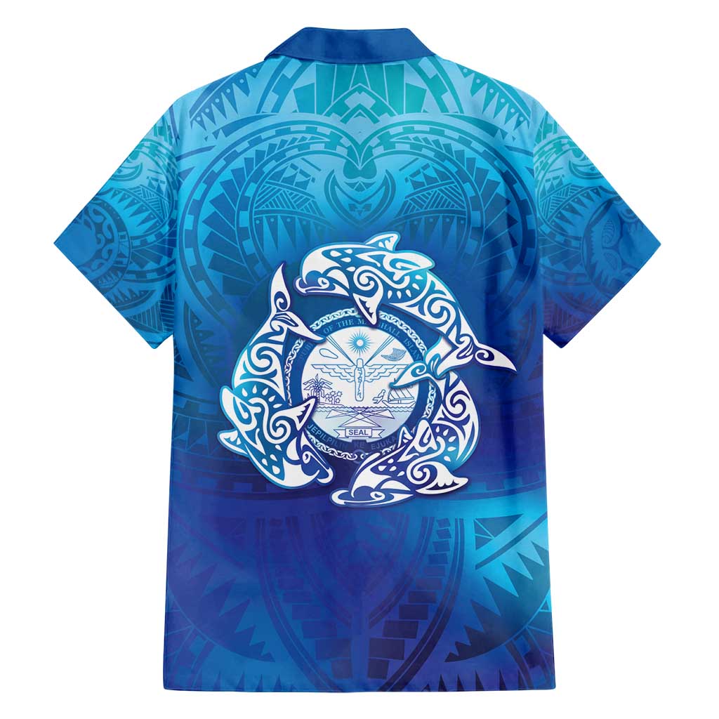 Marshall Islands Manit Day Family Matching Puletasi and Hawaiian Shirt Tribal Dolphin With Marshall Seal - Polynesian Pride