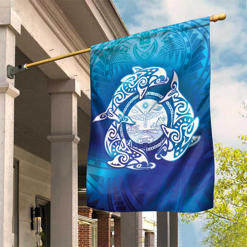 Marshall Islands Manit Day Garden Flag Tribal Dolphin With Marshall Seal - Polynesian Pride