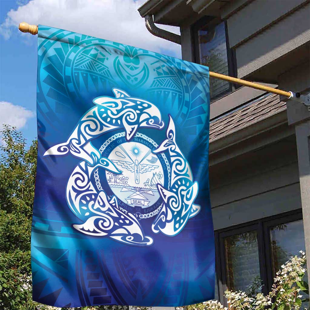 Marshall Islands Manit Day Garden Flag Tribal Dolphin With Marshall Seal - Polynesian Pride