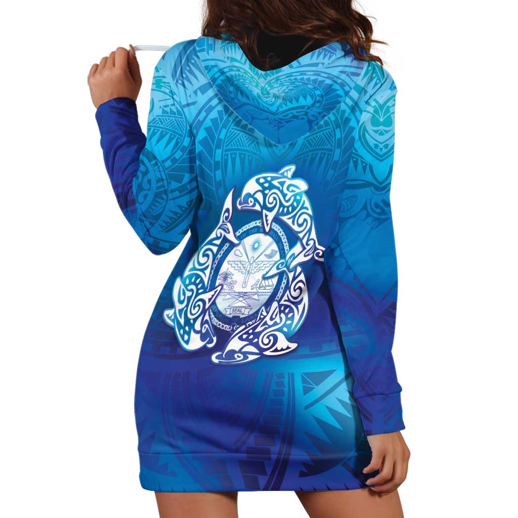 Marshall Islands Manit Day Hoodie Dress Tribal Dolphin With Marshall Seal - Polynesian Pride