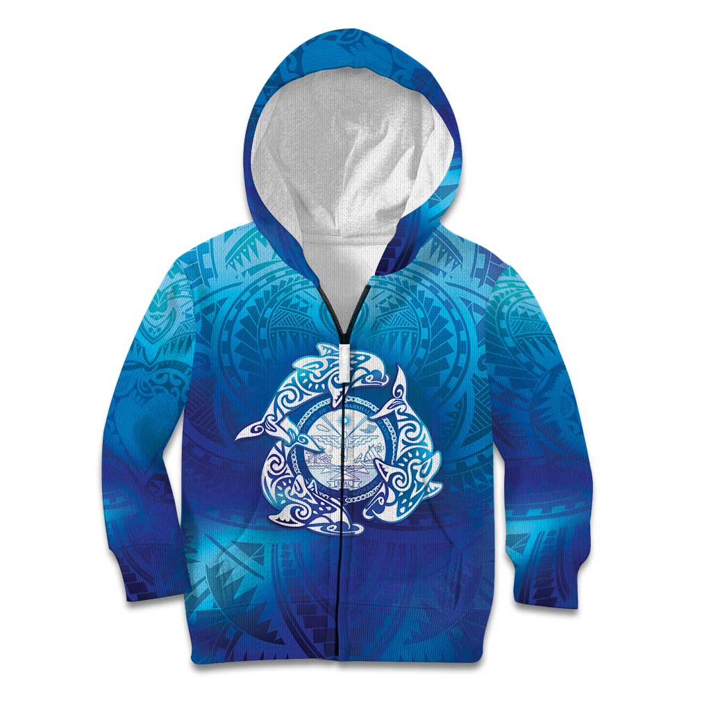 Marshall Islands Manit Day Kid Hoodie Tribal Dolphin With Marshall Seal - Polynesian Pride
