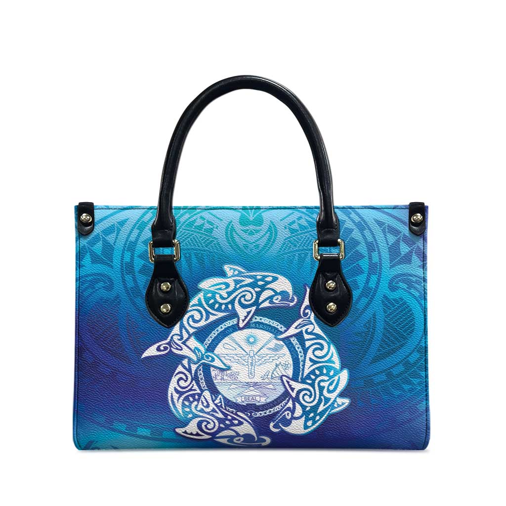 Marshall Islands Manit Day Leather Bag Tribal Dolphin With Marshall Seal - Polynesian Pride