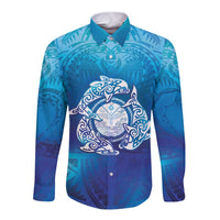 Marshall Islands Manit Day Long Sleeve Button Shirt Tribal Dolphin With Marshall Seal - Polynesian Pride