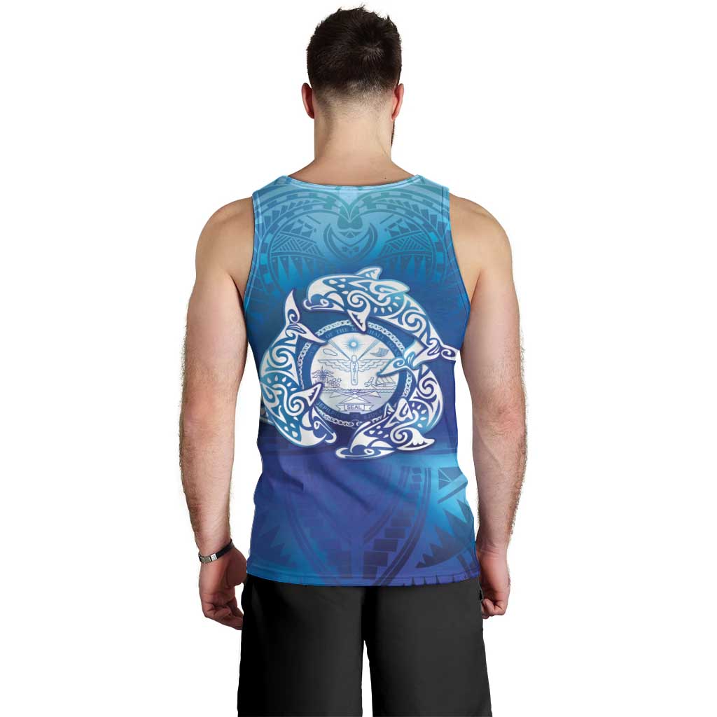 Marshall Islands Manit Day Men Tank Top Tribal Dolphin With Marshall Seal - Polynesian Pride