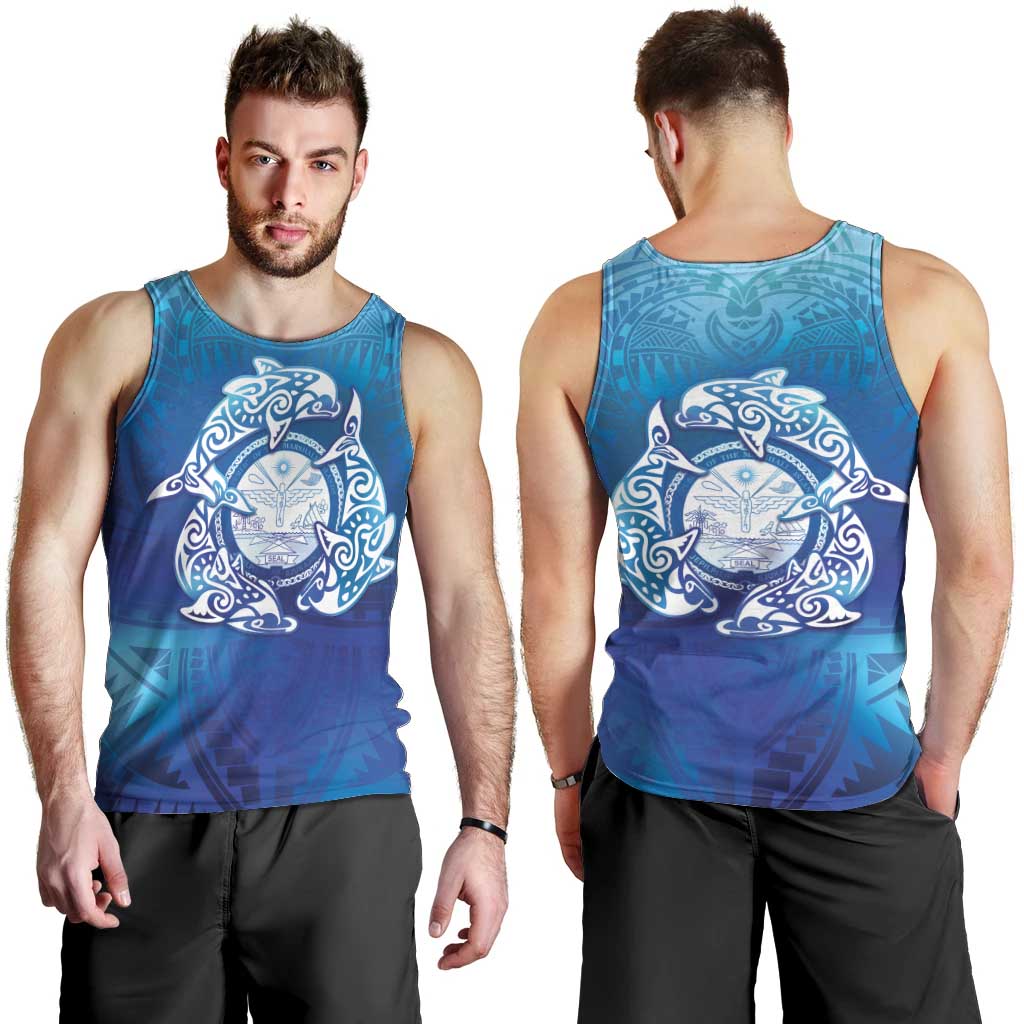 Marshall Islands Manit Day Men Tank Top Tribal Dolphin With Marshall Seal - Polynesian Pride