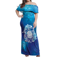 Marshall Islands Manit Day Off Shoulder Maxi Dress Tribal Dolphin With Marshall Seal - Polynesian Pride