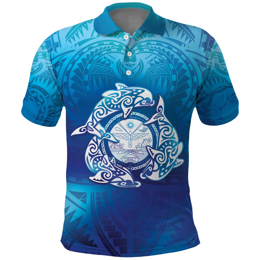 Marshall Islands Manit Day Polo Shirt Tribal Dolphin With Marshall Seal - Polynesian Pride