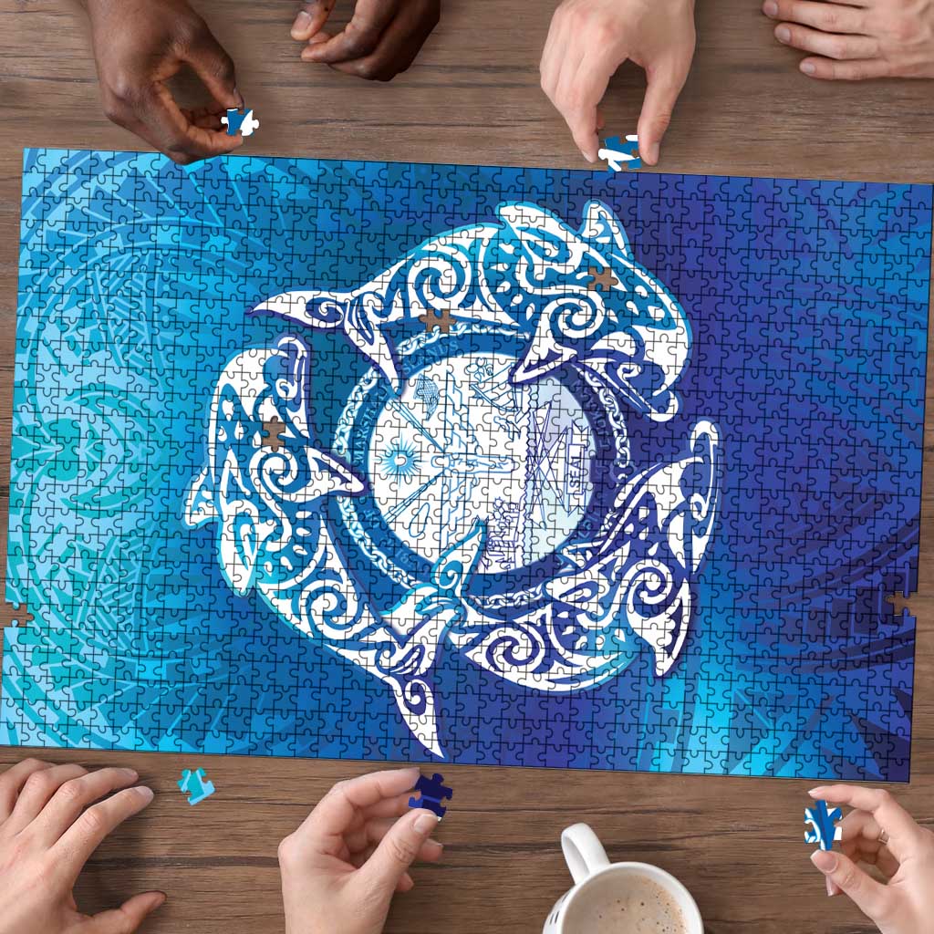 Marshall Islands Manit Day Puzzle Tribal Dolphin With Marshall Seal - Polynesian Pride