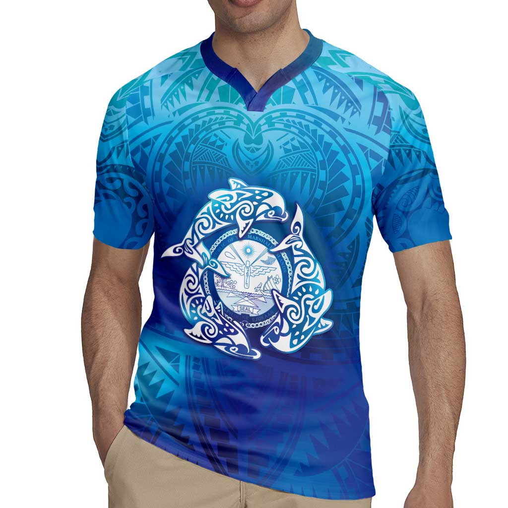 Marshall Islands Manit Day Rugby Jersey Tribal Dolphin With Marshall Seal - Polynesian Pride