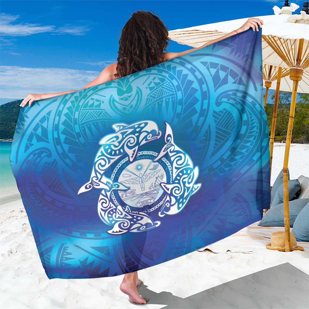 Marshall Islands Manit Day Sarong Tribal Dolphin With Marshall Seal LT05 One Size 44 x 66 inches Blue - Polynesian Pride