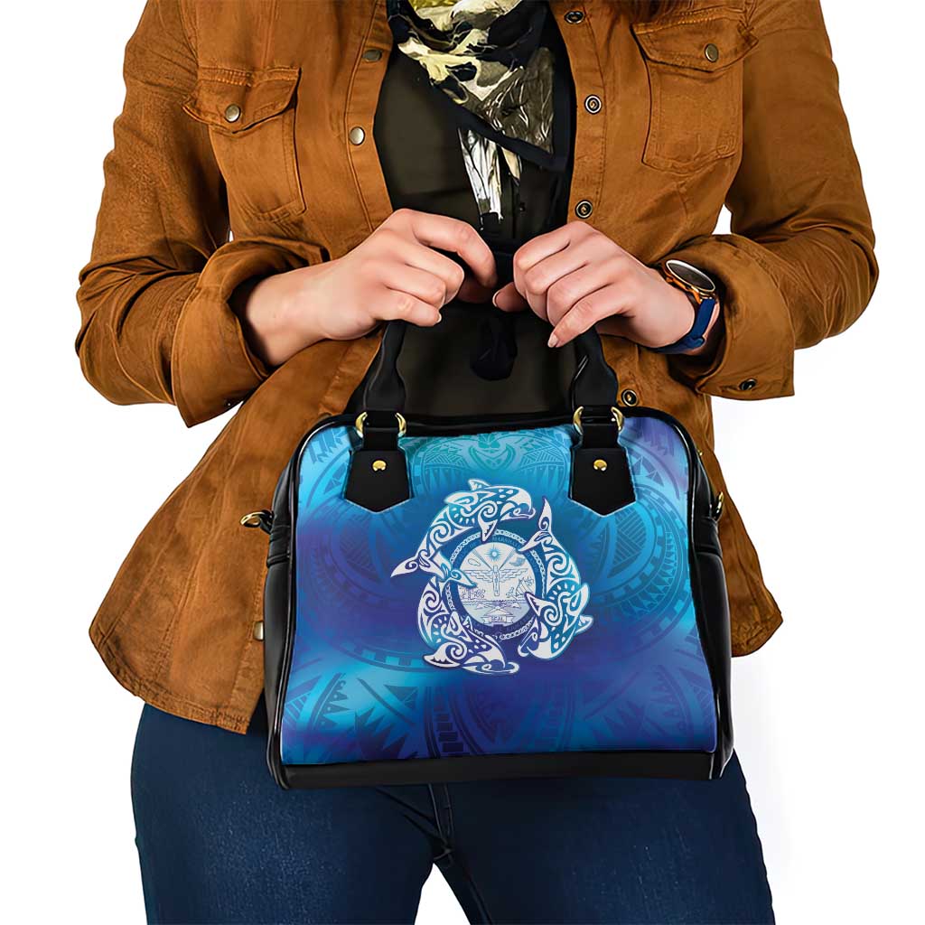 Marshall Islands Manit Day Shoulder Handbag Tribal Dolphin With Marshall Seal - Polynesian Pride