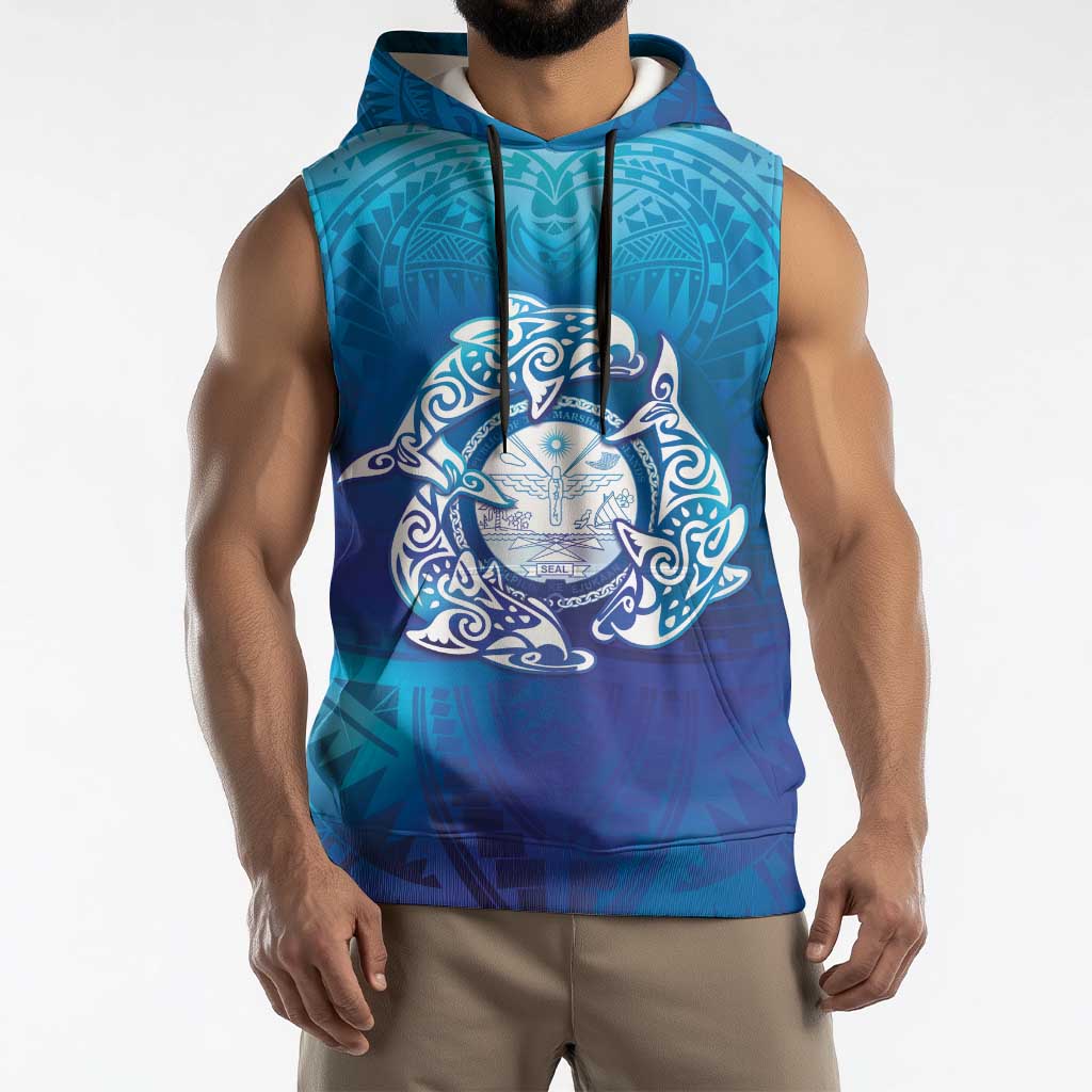 Marshall Islands Manit Day Sleeveless Hoodie Tribal Dolphin With Marshall Seal - Polynesian Pride
