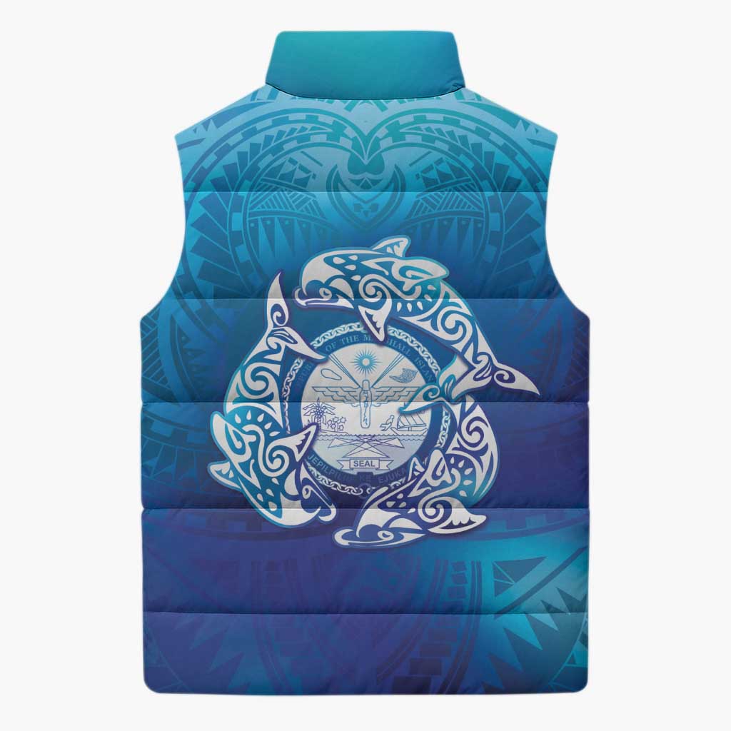 Marshall Islands Manit Day Sleeveless Puffer Jacket Tribal Dolphin With Marshall Seal - Polynesian Pride